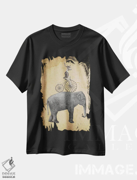 تیشرت مشکی طرح دار فیل با گوزن، تزئینی اثر کوکو د پاریس | فروشگاه ایماژ