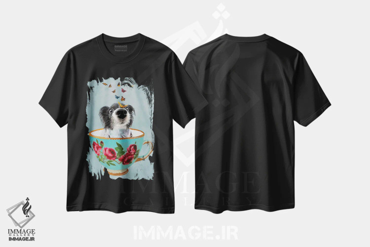 تیشرت مشکی طرح دار سگ کوچولو در فنجان اثر کوکو د پاریس | immage.ir