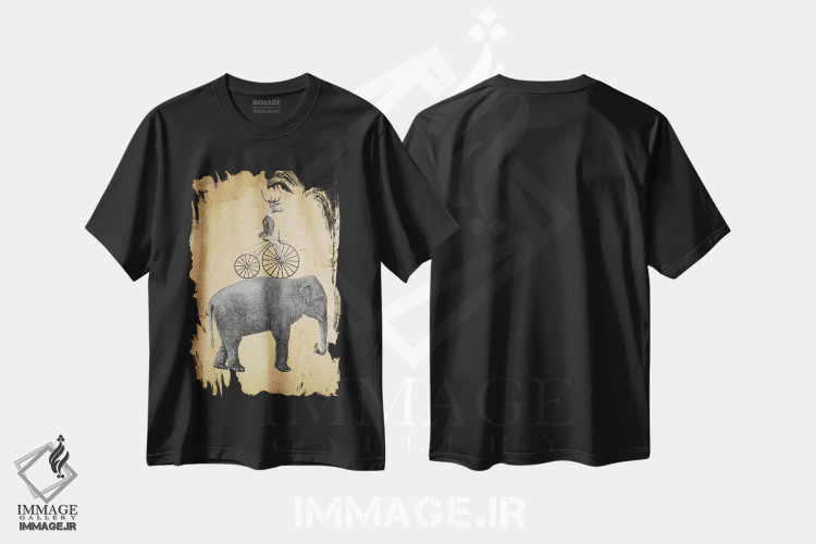 تیشرت مشکی طرح دار فیل با گوزن، تزئینی اثر کوکو د پاریس | فروشگاه ایماژ