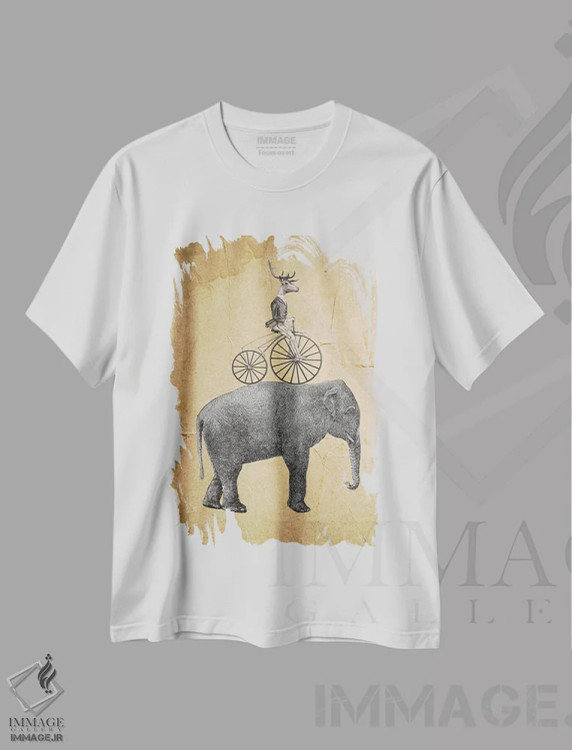 تیشرت سفید طرح دار فیل با گوزن، تزئینی اثر کوکو د پاریس | immage.ir