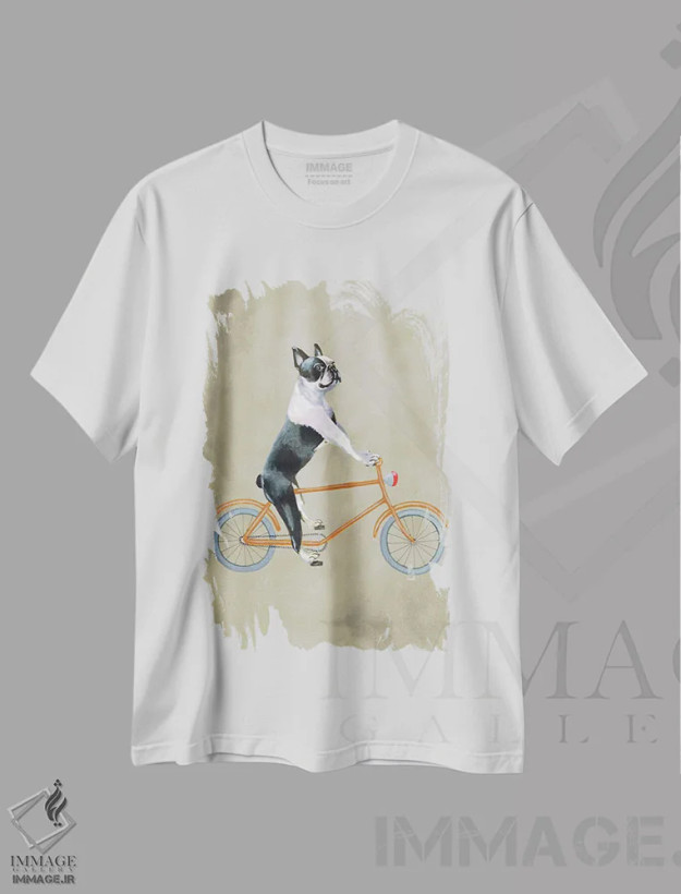 تیشرت سفید طرح دار بوستون تریر روی دوچرخه اثر کوکو د پاریس | فروشگاه ایماژ
