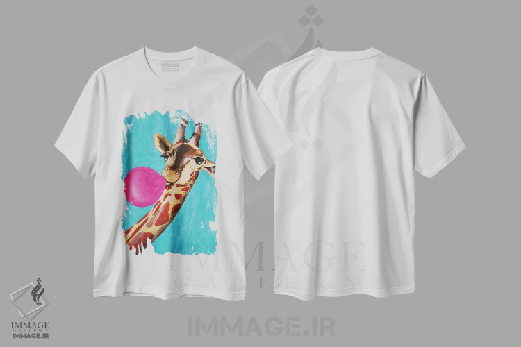 تیشرت سفید طرح دار زرافه با آدامس بادکنکی اثر کوکو د پاریس | فروشگاه ایماژ