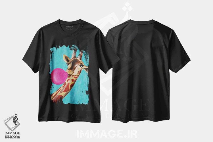 تیشرت مشکی طرح دار زرافه با آدامس بادکنکی اثر کوکو د پاریس | immage.ir