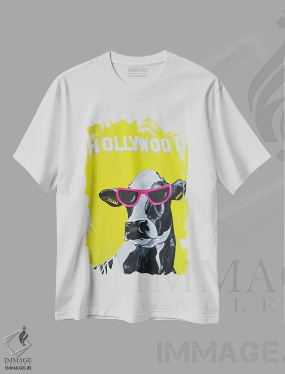 تیشرت سفید طرح دار گاو هالیوودی اثر کوکو د پاریس | فروشگاه ایماژ