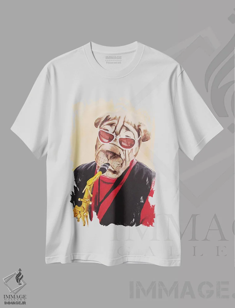 تیشرت سفید طرح دار سگ نوازنده، تزئینی اثر کوکو د پاریس | immage.ir