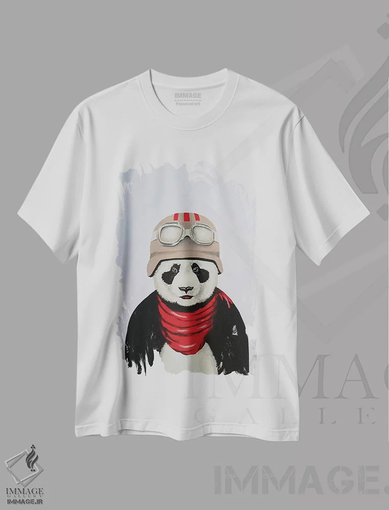 تیشرت سفید طرح دار پاندا با کلاه ایمنی، تزئینی اثر کوکو د پاریس | فروشگاه ایماژ