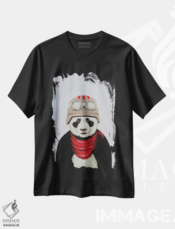 تیشرت مشکی طرح دار پاندا با کلاه ایمنی، تزئینی اثر کوکو د پاریس | immage.ir