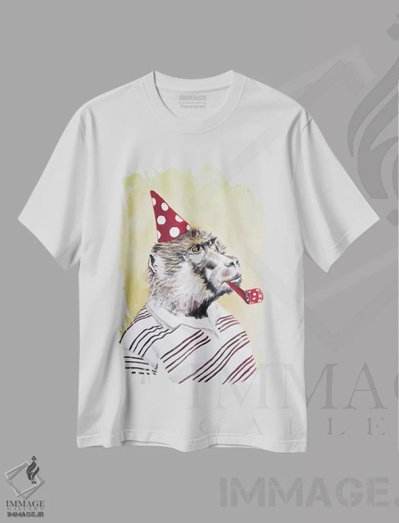 تیشرت سفید طرح دار گوریل پارتی، تزئینی اثر کوکو د پاریس | immage.ir
