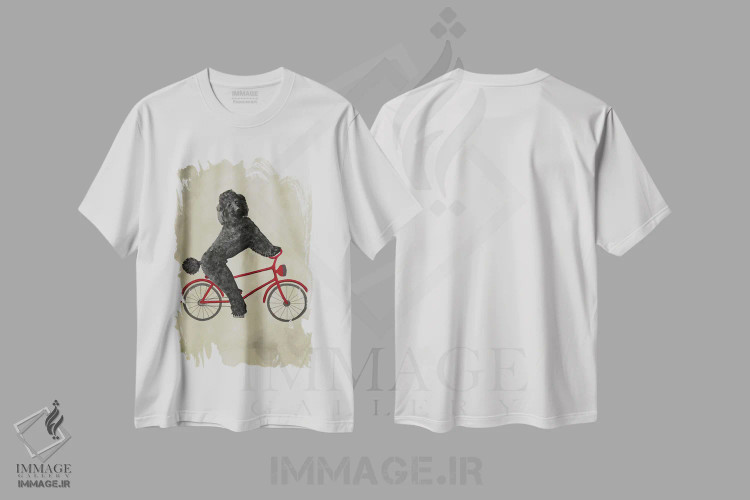 تیشرت سفید طرح دار پودل روی دوچرخه اثر کوکو د پاریس | فروشگاه ایماژ