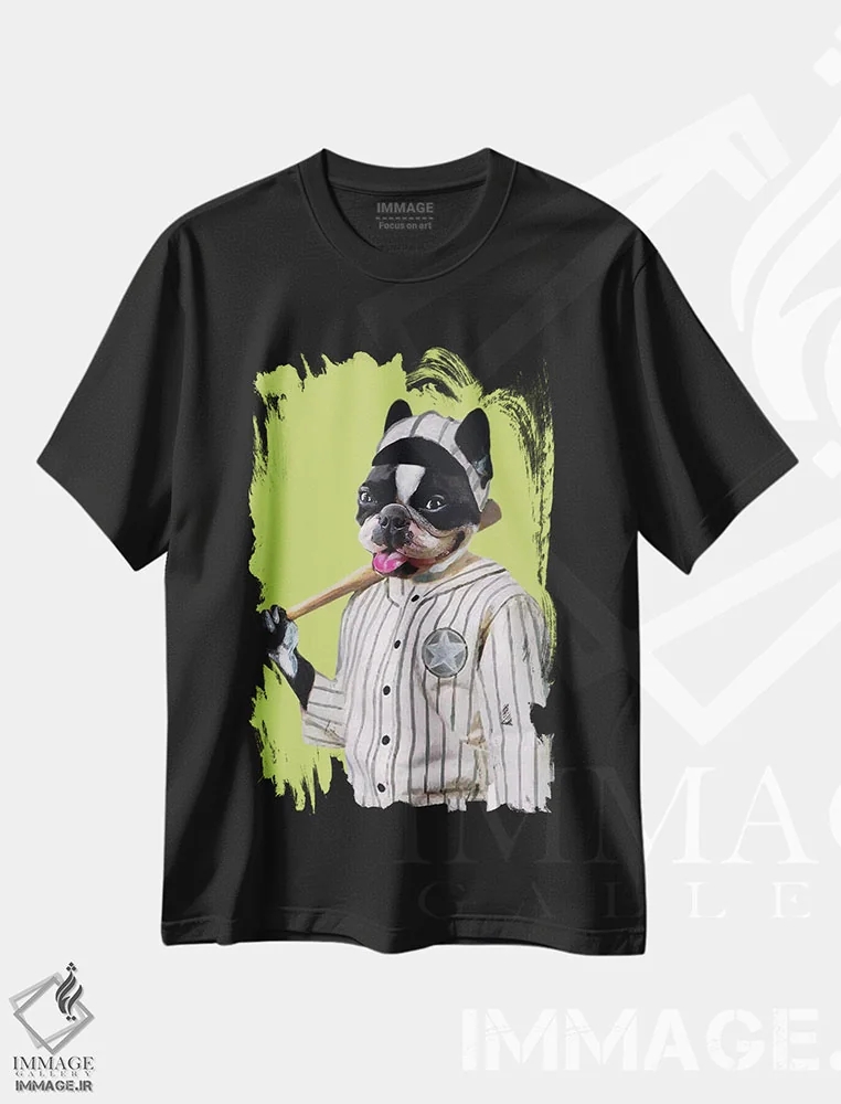 تیشرت مشکی طرح دار بولداگ بازیکن بیسبال اثر کوکو د پاریس | فروشگاه ایماژ