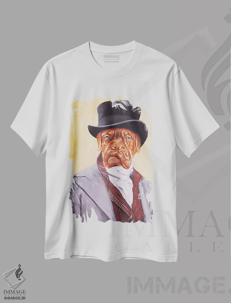 تیشرت سفید طرح دار سر داگ دو بوردو، تزئینی اثر کوکو د پاریس | فروشگاه ایماژ