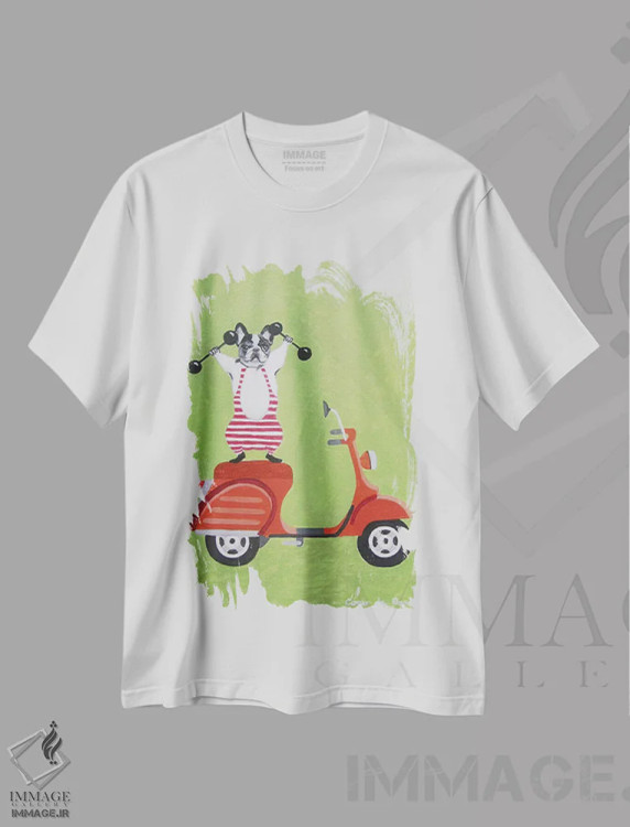 تیشرت سفید طرح دار بولداگ ورزشکار روی وسپا اثر کوکو د پاریس | فروشگاه ایماژ