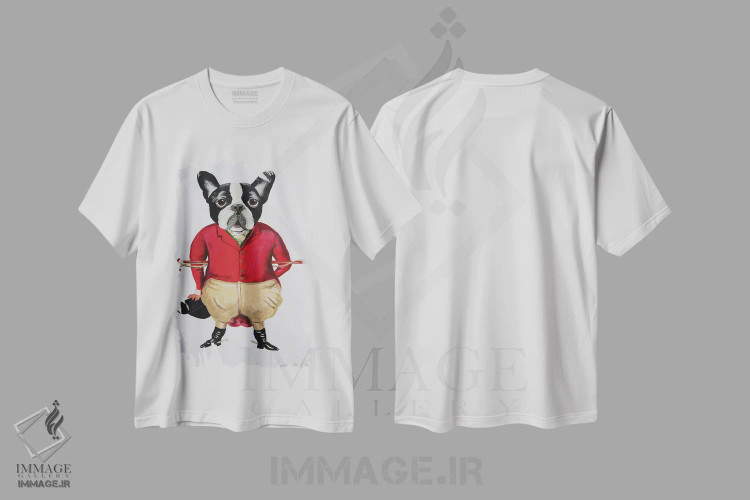 تیشرت سفید طرح دار بولداگ کالسکه ران قدیمی، تزئینی اثر کوکو د پاریس | immage.ir