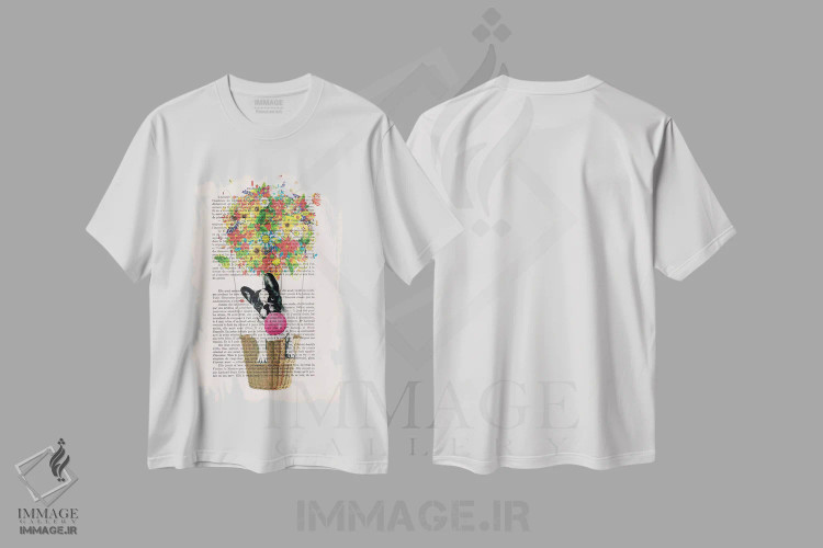 تیشرت سفید طرح دار بولداگ در بالون گل دار، تزئینی اثر کوکو د پاریس | immage.ir