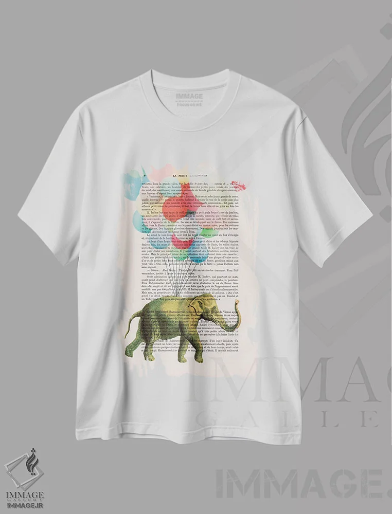 تیشرت سفید طرح دار فیل با بادکنک ها اثر کوکو د پاریس | فروشگاه ایماژ