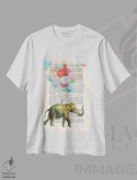 تیشرت سفید طرح دار فیل با بادکنک ها اثر کوکو د پاریس | فروشگاه ایماژ