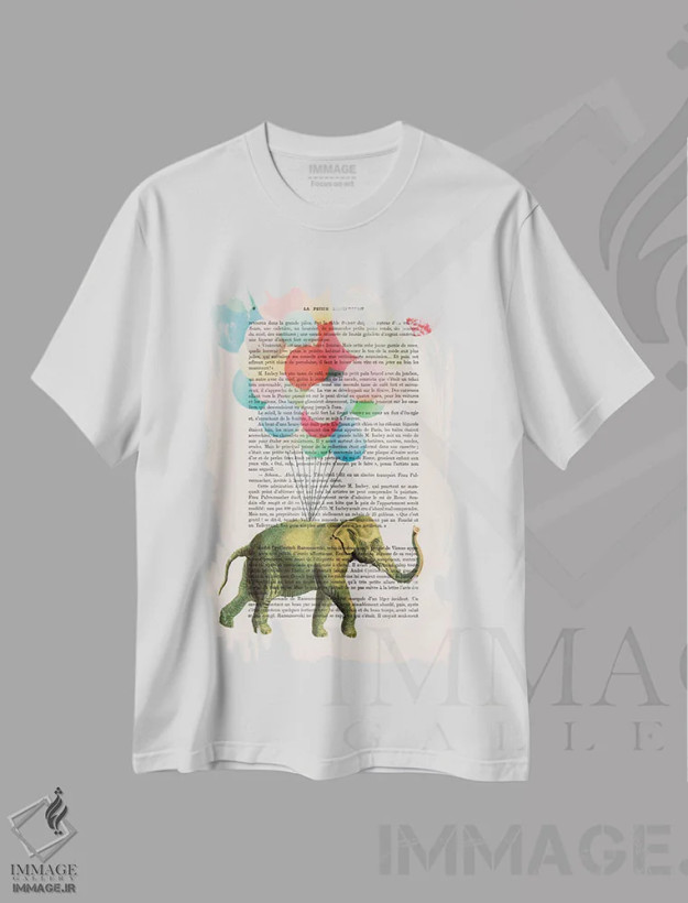 تیشرت سفید طرح دار فیل با بادکنک ها اثر کوکو د پاریس | فروشگاه ایماژ