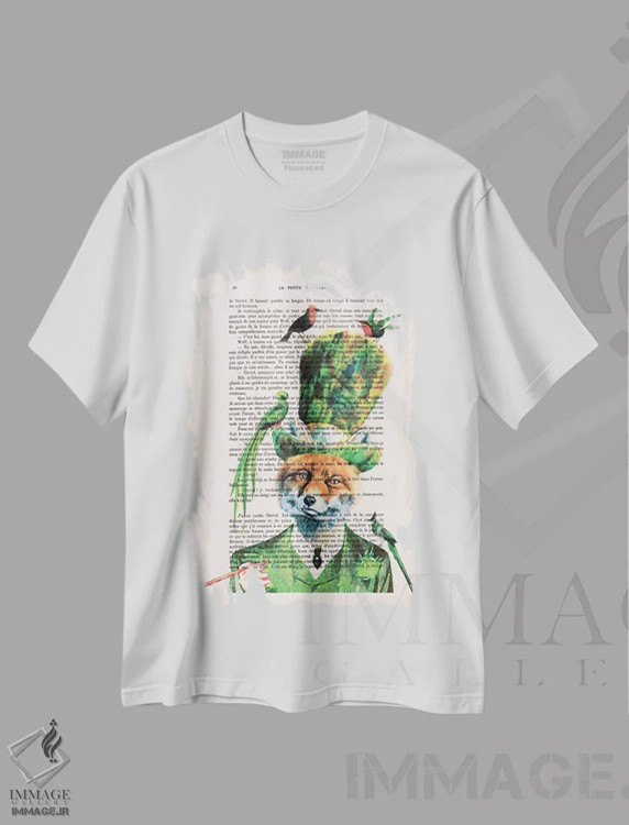 تیشرت سفید طرح دار روباه با پرندگان اثر کوکو د پاریس | فروشگاه ایماژ