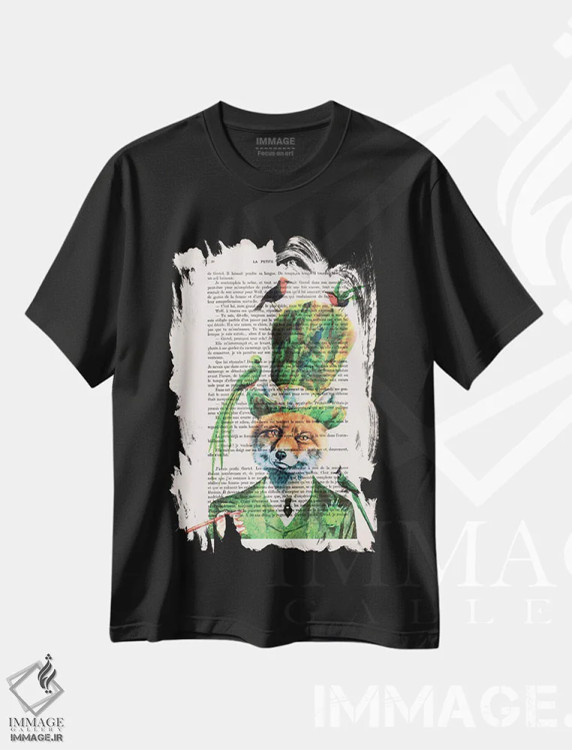 تیشرت مشکی طرح دار روباه با پرندگان اثر کوکو د پاریس | immage.ir
