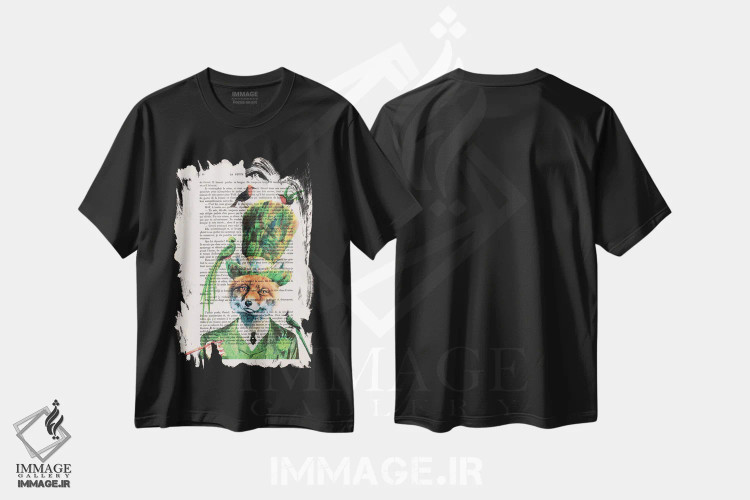 تیشرت مشکی طرح دار روباه با پرندگان اثر کوکو د پاریس | immage.ir