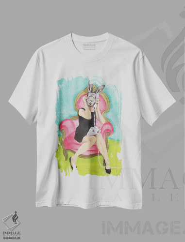 تیشرت سفید طرح دار خرگوش در حال تماس گرفتن، تزئینی اثر کوکو د پاریس | فروشگاه ایماژ