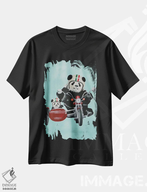 تیشرت مشکی طرح دار پانداها روی موتورسیکلت، تزئینی اثر کوکو د پاریس | immage.ir
