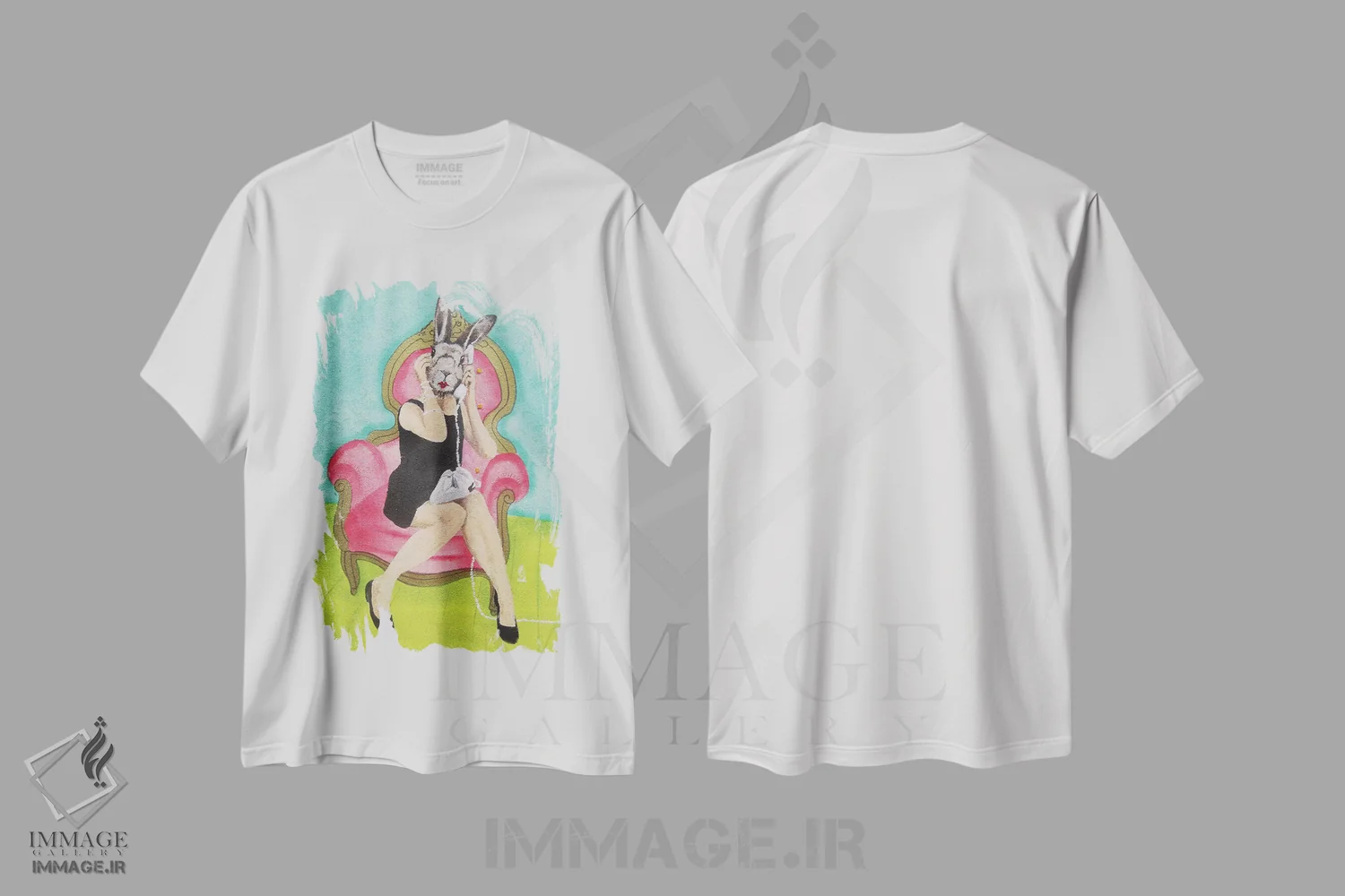 تیشرت سفید طرح دار خرگوش در حال تماس گرفتن، تزئینی اثر کوکو د پاریس | فروشگاه ایماژ