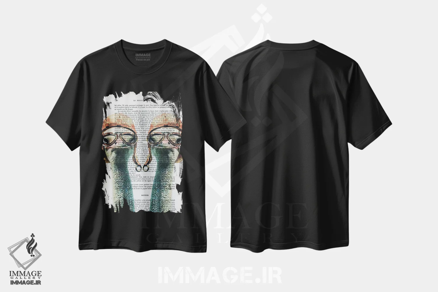 تیشرت مشکی طرح دار شترمرغ های خلبان وینتیج، تزئینی اثر کوکو د پاریس | فروشگاه ایماژ