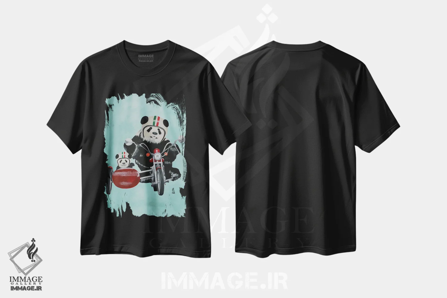 تیشرت مشکی طرح دار پانداها روی موتورسیکلت، تزئینی اثر کوکو د پاریس | immage.ir