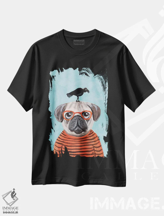 تیشرت مشکی طرح دار پاگ با کلاغ، تزئینی اثر کوکو د پاریس | فروشگاه ایماژ