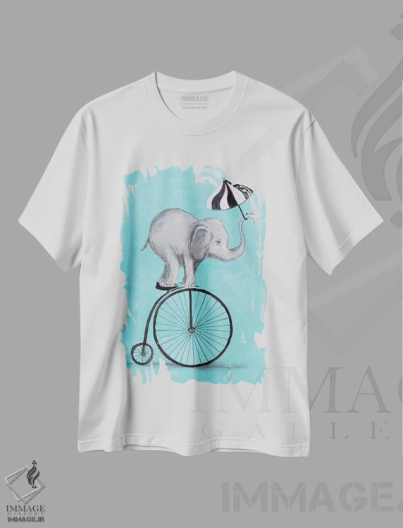 تیشرت سفید طرح دار فیل با چتر، تزئینی اثر کوکو د پاریس | فروشگاه ایماژ