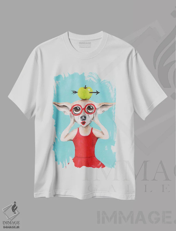 تیشرت سفید طرح دار چی واوا با سیب، تزئینی اثر کوکو د پاریس | immage.ir