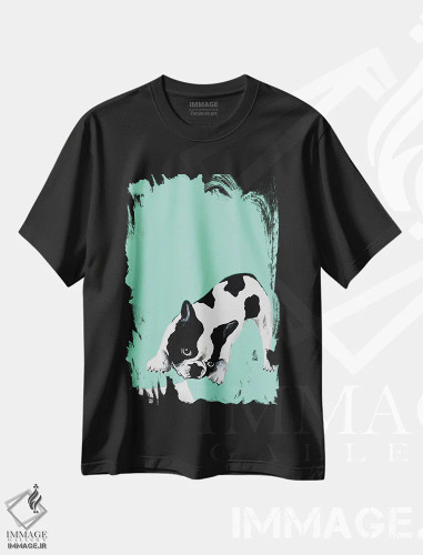 تیشرت مشکی طرح دار بولداگ در حال ورق زدن کتاب، مدیوم اثر کوکو د پاریس | فروشگاه ایماژ