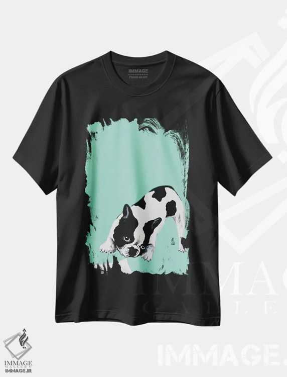 تیشرت مشکی طرح دار بولداگ در حال ورق زدن کتاب، مدیوم اثر کوکو د پاریس | فروشگاه ایماژ