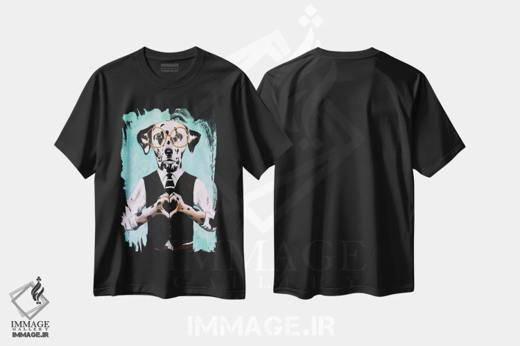 تیشرت مشکی طرح دار دالماتین با علامت قلب، تزئینی اثر کوکو د پاریس | فروشگاه ایماژ