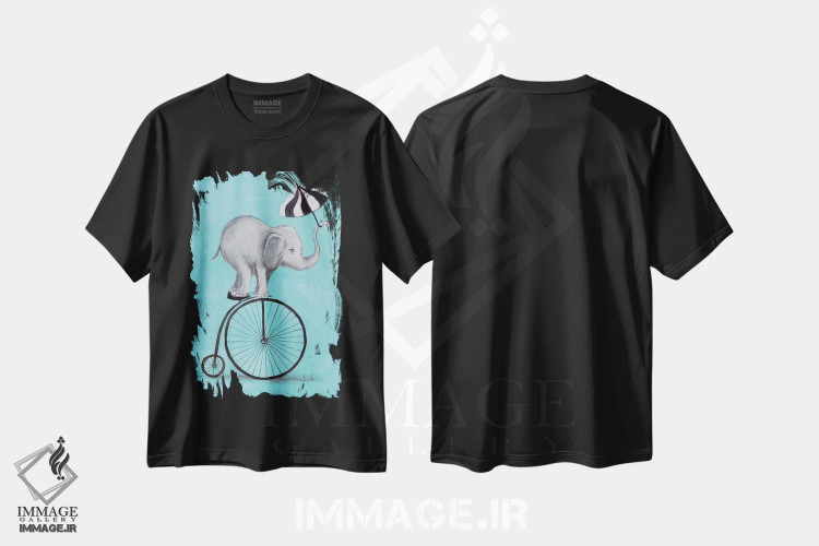 تیشرت مشکی طرح دار فیل با چتر، تزئینی اثر کوکو د پاریس | immage.ir