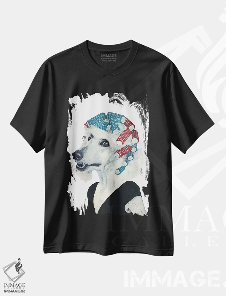 تیشرت مشکی طرح دار پودل با بیگودی مو، مدیوم اثر کوکو د پاریس | immage.ir