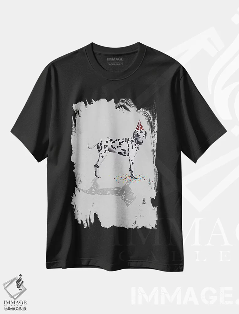 تیشرت مشکی طرح دار مهمانی دالماتینی، مدیوم اثر کوکو د پاریس | فروشگاه ایماژ