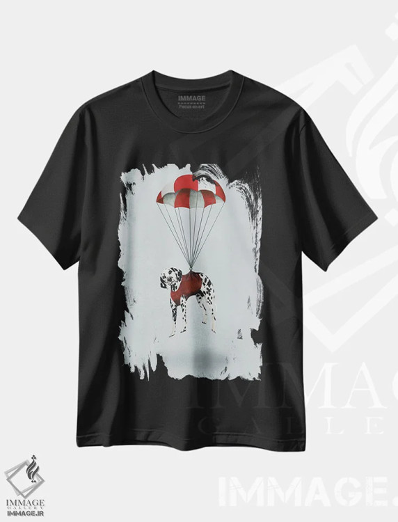 تیشرت مشکی طرح دار دالماتین با چتر نجات، مدیوم اثر کوکو د پاریس | immage.ir