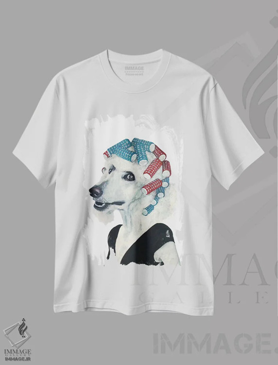 تیشرت سفید طرح دار پودل با بیگودی مو، مدیوم اثر کوکو د پاریس | فروشگاه ایماژ