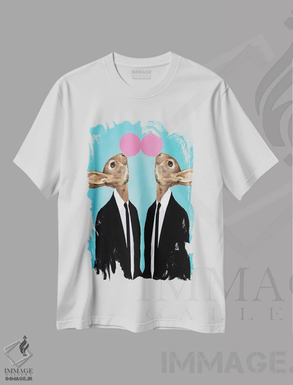 تیشرت سفید طرح دار خرگوش ها با آدامس بادکنکی، مدیوم اثر کوکو د پاریس | فروشگاه ایماژ
