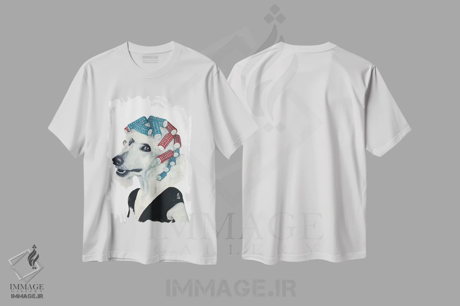 تیشرت سفید طرح دار پودل با بیگودی مو، مدیوم اثر کوکو د پاریس | فروشگاه ایماژ