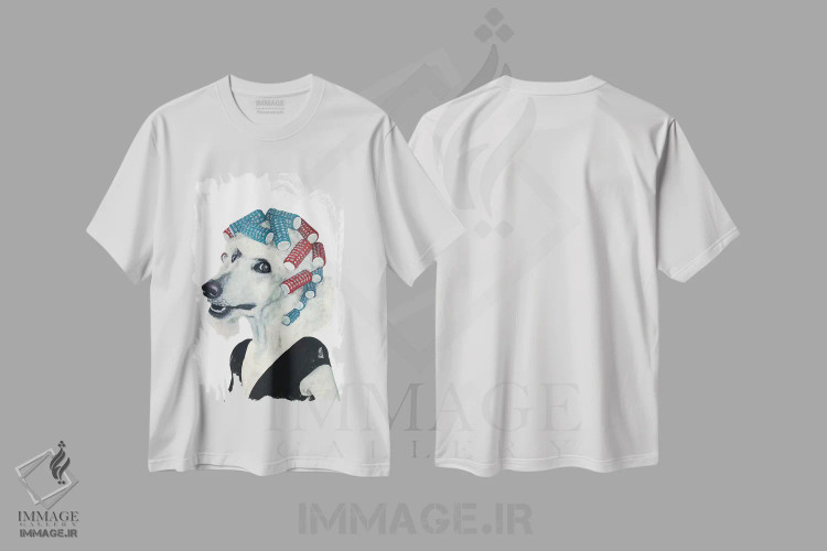 تیشرت سفید طرح دار پودل با بیگودی مو، مدیوم اثر کوکو د پاریس | فروشگاه ایماژ