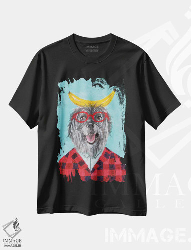تیشرت مشکی طرح دار سگ چوپان با موز، مدیوم اثر کوکو د پاریس | فروشگاه ایماژ