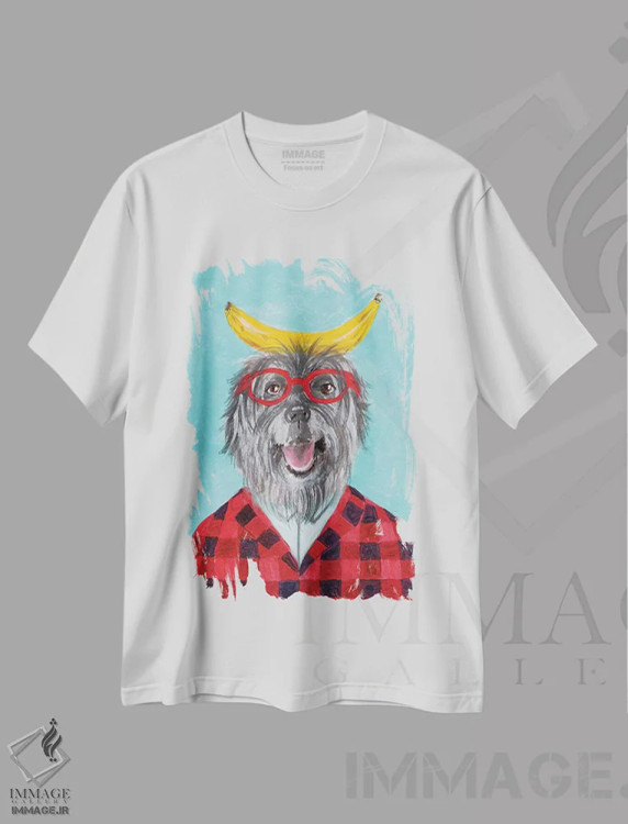 تیشرت سفید طرح دار سگ چوپان با موز، مدیوم اثر کوکو د پاریس | immage.ir