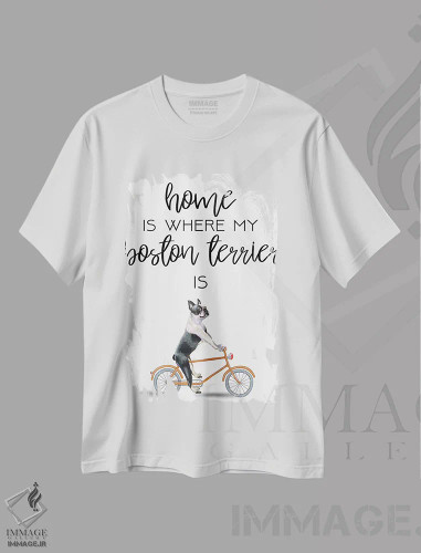 تیشرت سفید طرح دار بوستون تریر، دکور معاصر اثر کوکو د پاریس | فروشگاه ایماژ