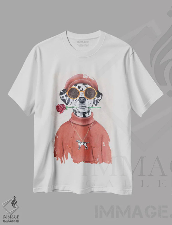 تیشرت سفید طرح دار دالماتین با گل رز، دکور معاصر اثر کوکو د پاریس | immage.ir