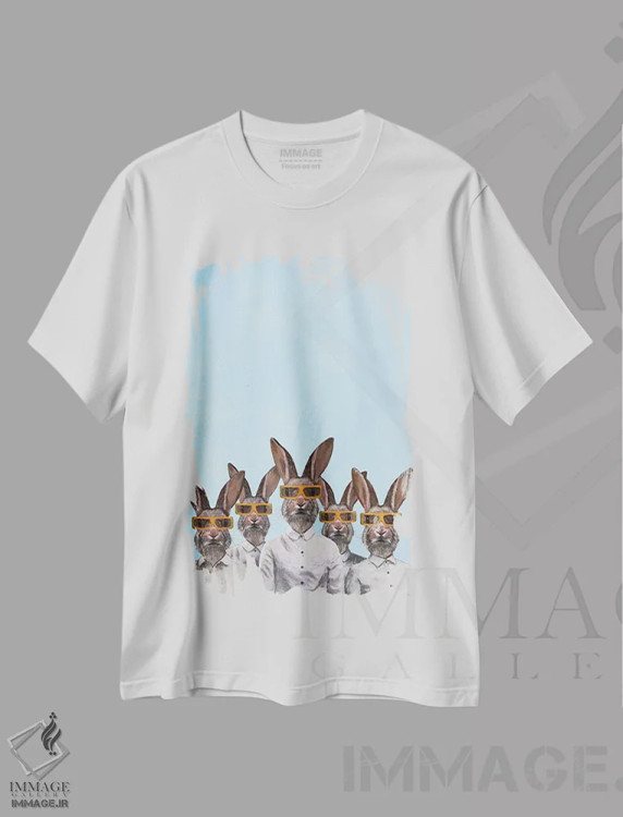 تیشرت سفید طرح دار خرگوش ها با عینک سه بعدی، دکور معاصر اثر کوکو د پاریس | فروشگاه ایماژ