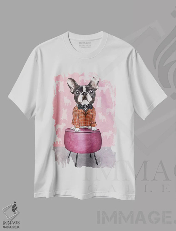 تیشرت سفید طرح دار بولداگ روی پوف، دکور معاصر اثر کوکو د پاریس | immage.ir
