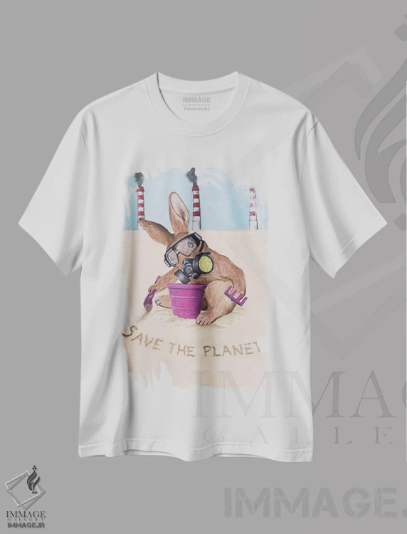 تیشرت سفید طرح دار خرگوش؛ سیاره را نجات بدهیم، دکور معاصر اثر کوکو د پاریس | فروشگاه ایماژ